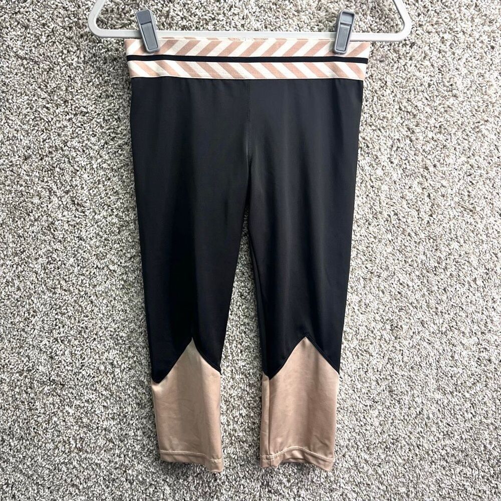Olympia Activewear Leggings Women’s Medium Naxos Black & Tan Capri Crop Athletic